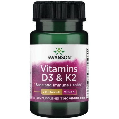 Swanson VITAMINS D3+K2 60 kapszula 50mcg (2000NE) D3 + 75mcg K2