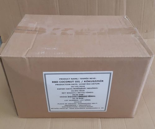 Kókuszolaj 20kg lédig RBD Coconut Oil Finomított, fehérített, szagtalanított