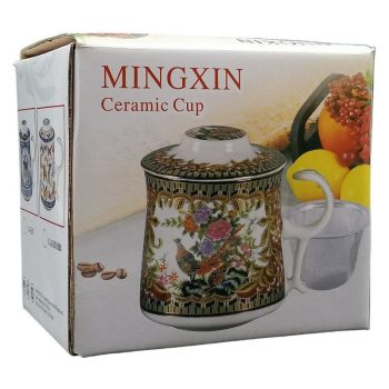   Porcelán teásbögre 260ml MINGXIN 4 féle mintával, kúpos tetővel és fém szűrővel