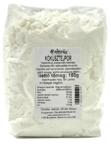 Paleolit Kókusztejpor kazeinmentes 150g Vegán, 54-55% zsírtartalommal
