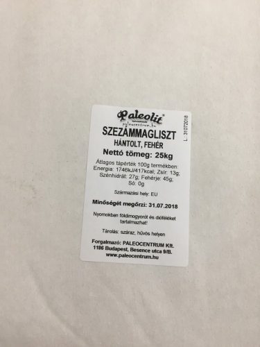 Paleolit Szezámmag préselvény liszt 25kg hántolt, fehér lédig