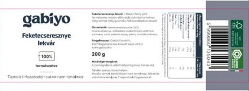 Gabiyo Feketecseresznye lekvár 200g szőlőmusttal