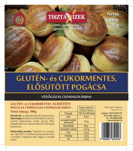Glutén- és cukormentes elősütött pogácsa 380g Tiszta Ízek