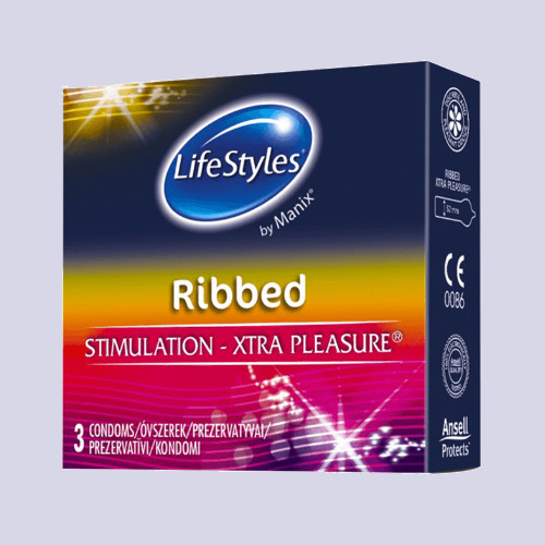 LifeStyles Ribbed Xtra Pleasure spermazsákkal ellátott, síkosított óvszer 3 db