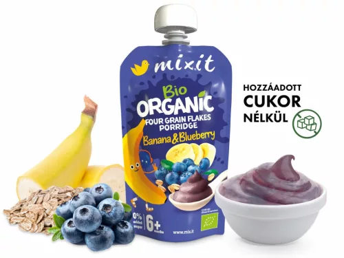 Mixit BIO gyümölcspüré 110g - Banán és áfonya bébiétel