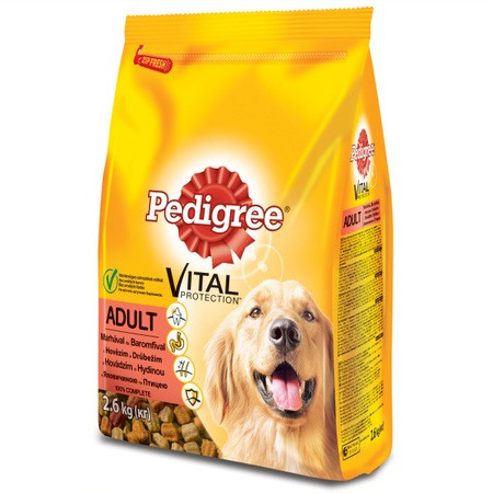 Pedigree teljes értékű kutyaeledel, száraztáp felnőtt kutyák számára marhával és csirkével 2,6 kg