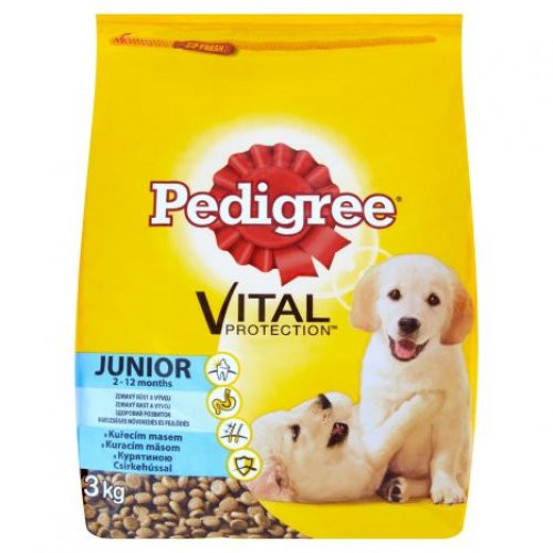 Pedigree teljes értékű kutyaeledel, száraztáp junior kutyák számára baromfival 3 kg