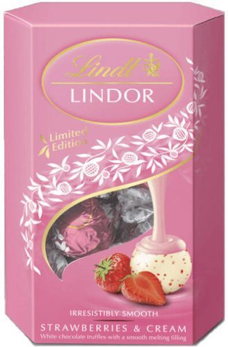 Lindt Lindor Strawberry fehércsokoládé golyók díszdobozban 200 g