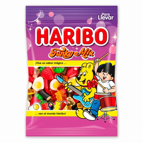 Haribo Funky Mix édességkeverék édesgyökérrel, gyümölcsízű gumicukorkával, konfekt-darabokkal 100 g